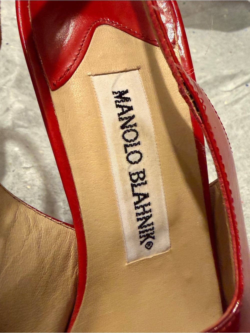 Manolo Blahnik Red Patent Leather Slingback Heels - Picture 3 of 7
